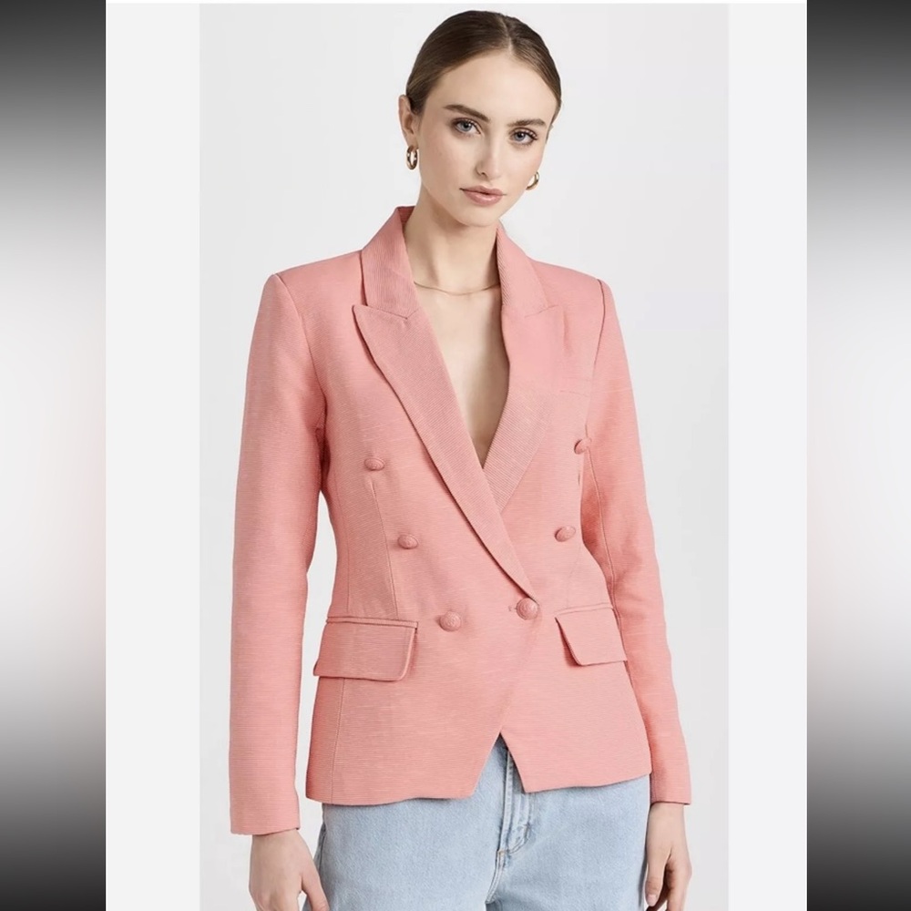 L'agence Blazer Women's Size 8 Rose Pink Kenzie Double Breasted Textured Classic